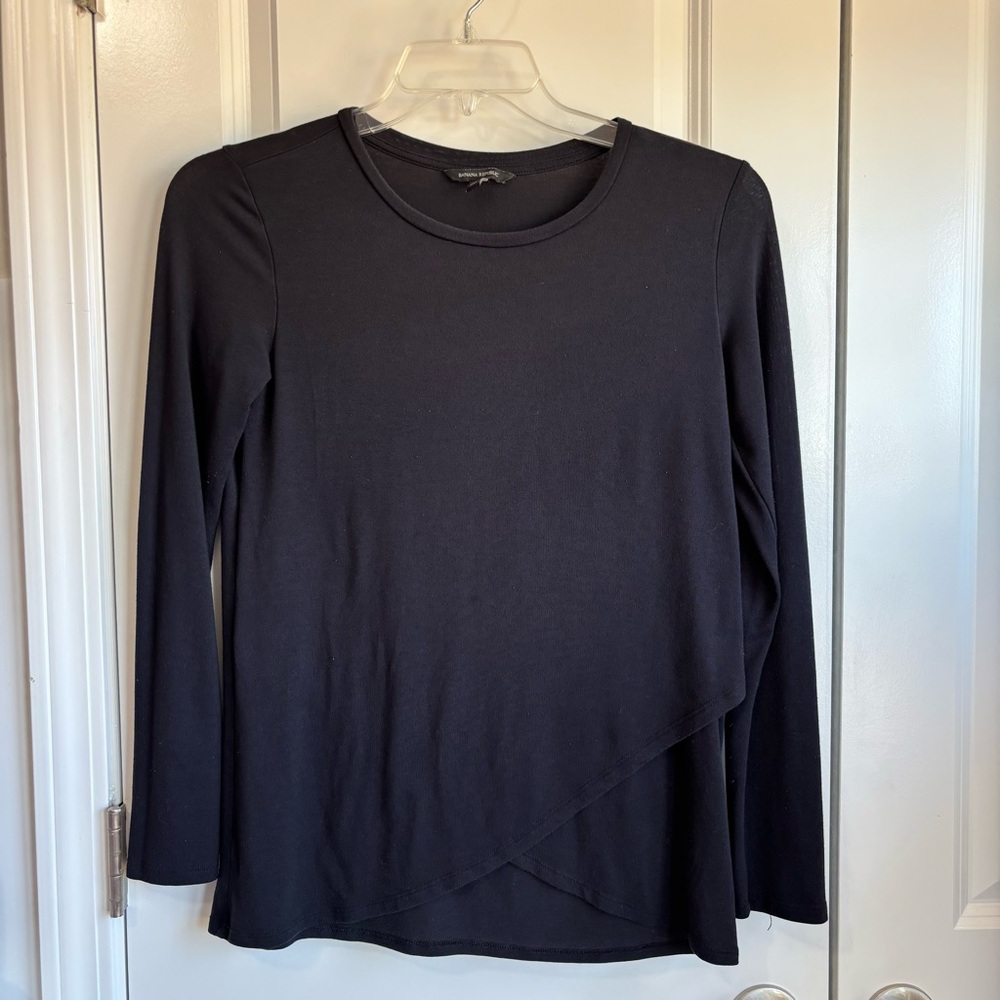 BN2‎ Banana Republic Black Long Sleeve Women's Small Tee Modal